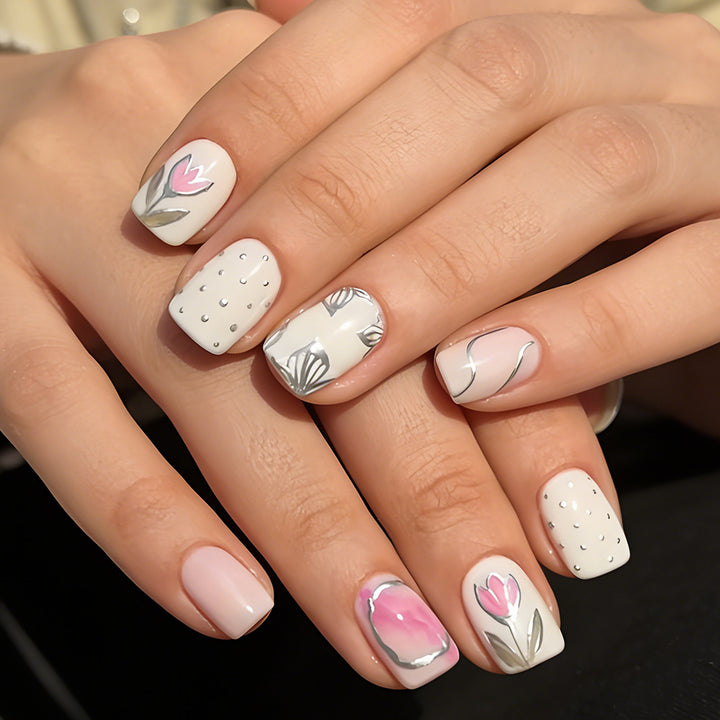 Elegant Floral Design Gel Nail Art Bowlift
