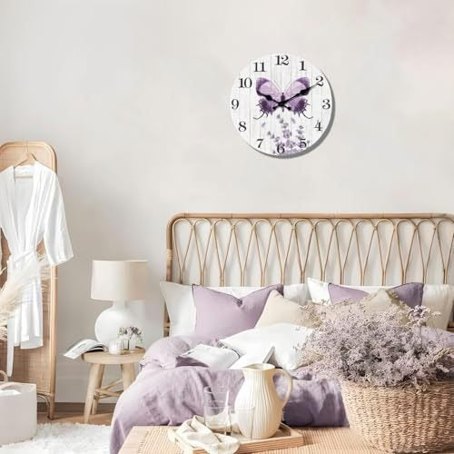 Botanical Butterfly Distressed Wood Round Wall Clock Bowlift
