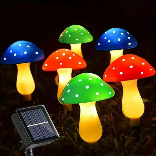 Whimsical Mushroom Pathway Stake String Lights With Ceramic-Style Caps And Warm LED Illumination Bowlift