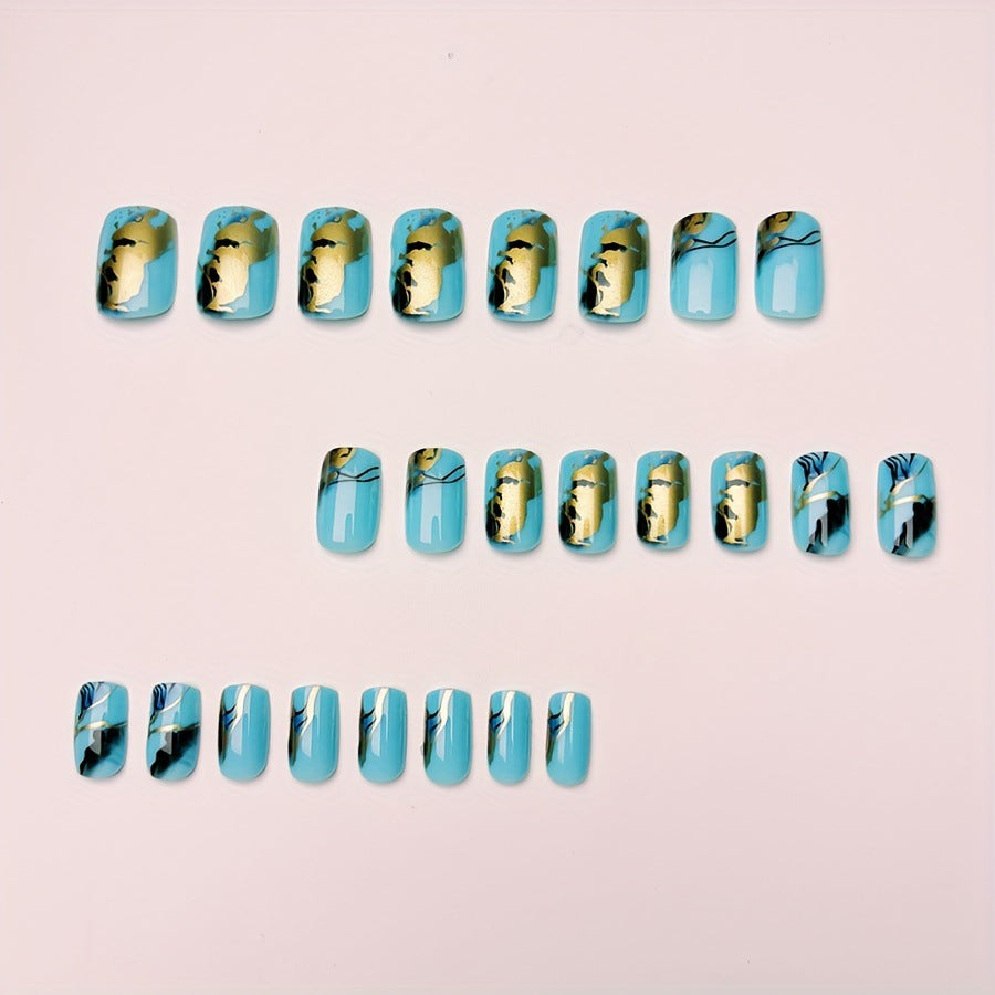 Luxury artificial nails with maritime marble design Bowlift