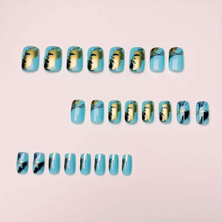 Luxury artificial nails with maritime marble design Bowlift