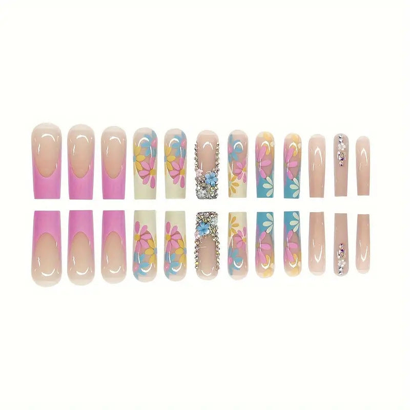 Vibrant Floral Press-On Nail Art Bowlift