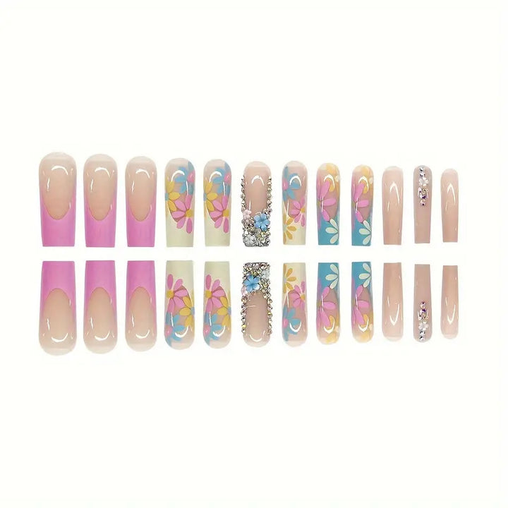 Vibrant Floral Press-On Nail Art Bowlift