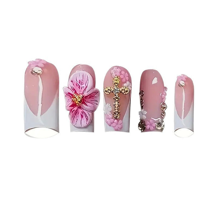 Floral Decorated Press-On Nail Art Bowlift