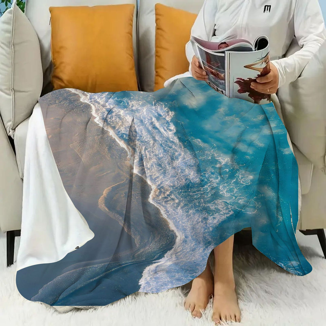 Coastal Wave Print Fleece Throw Blanket