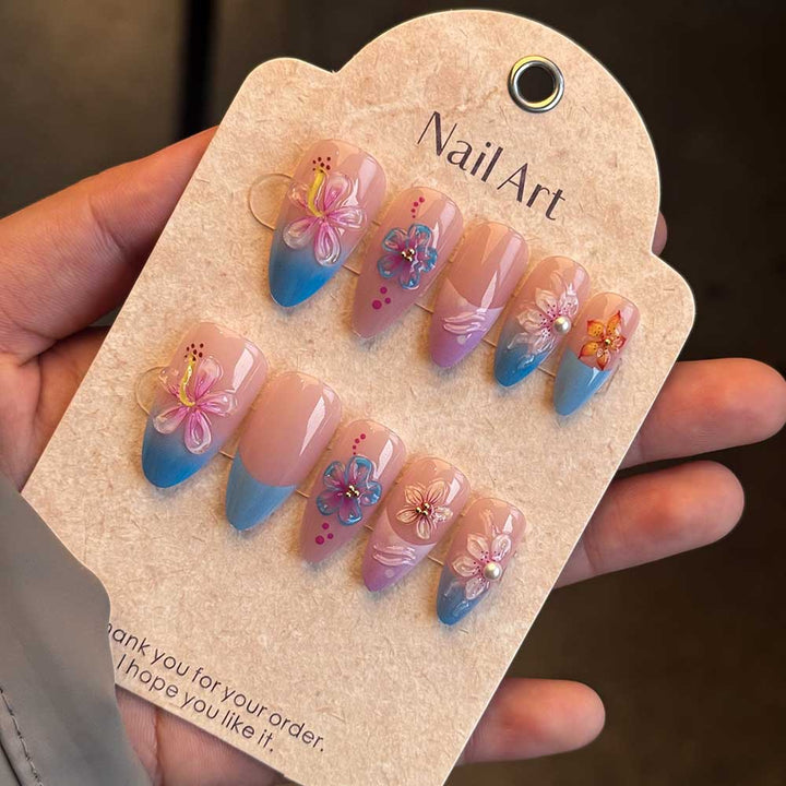 Artistic Floral-Designed Press-On Nail Set Bowlift