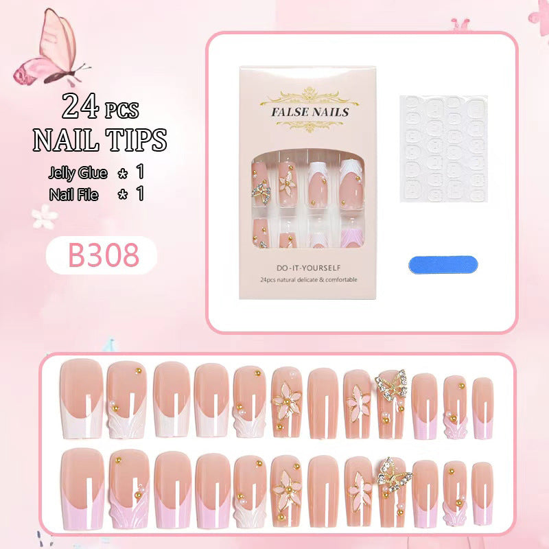Artificial nail set with elegant floral and glitter decorations Bowlift
