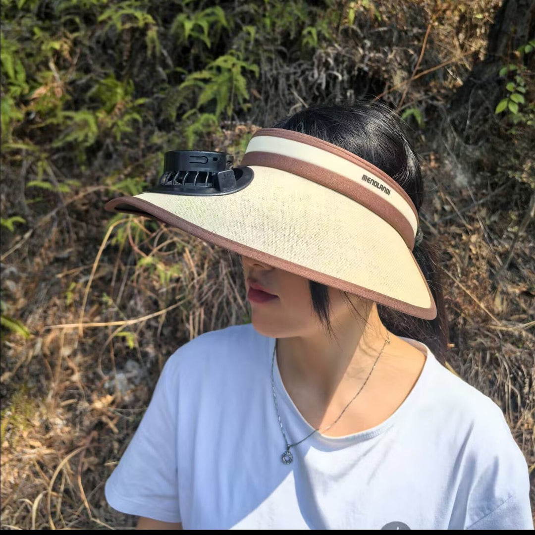 Sun protection visor with solar powered fan Bowlift