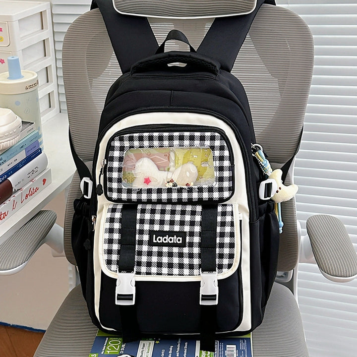 Multi-Functional Gingham Patterned Backpack
