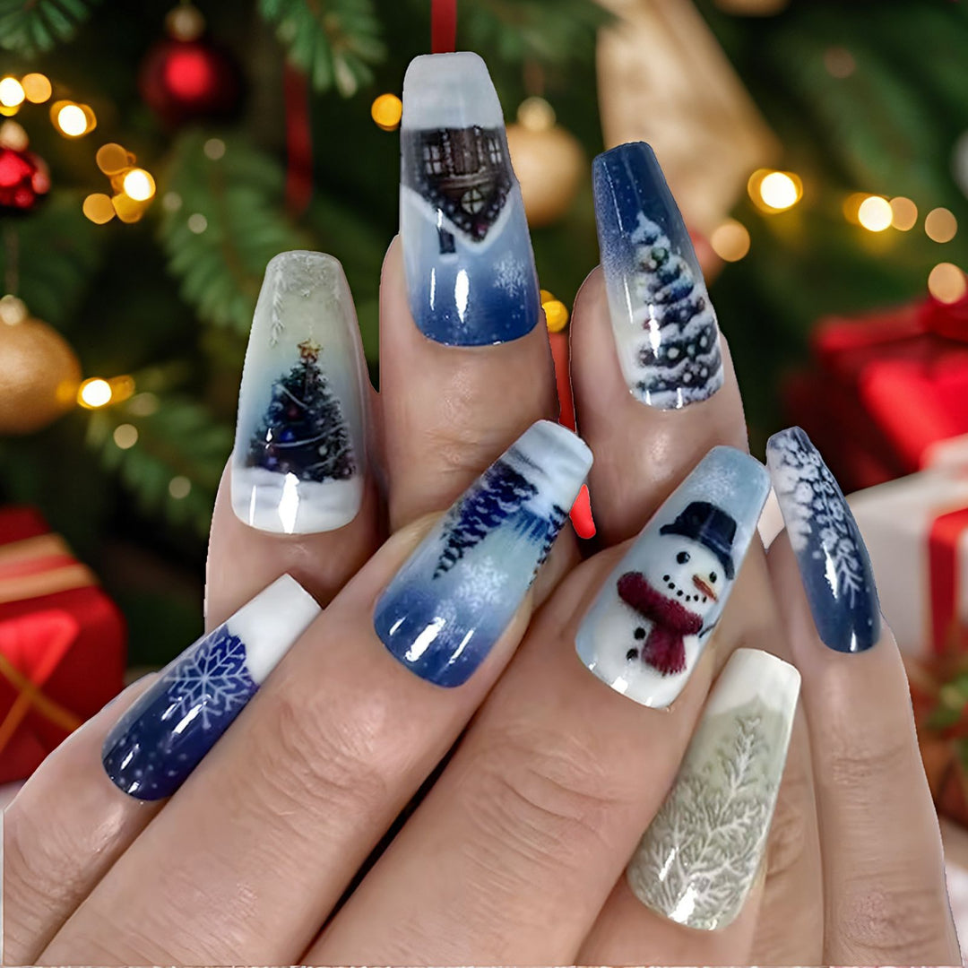 Winter-Themed Artistic Press-On Nails Bowlift