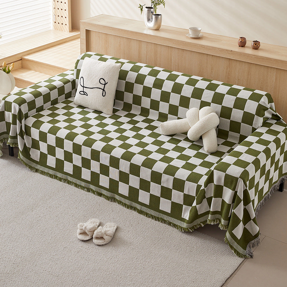 Decorative Fringed Geometric Jacquard Sofa Throw Cover Bowlift