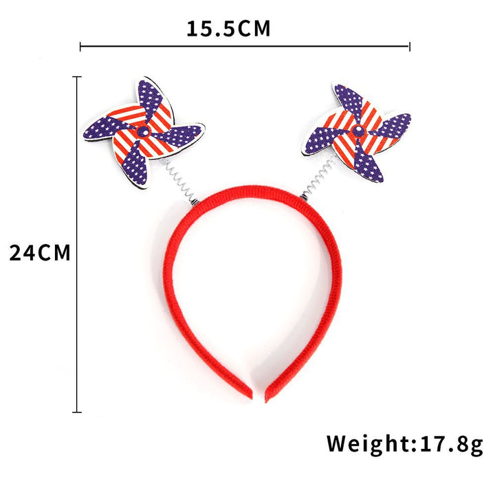 Unisex nan eye-catching party headband with attached pom poms, star tinsel, and small flag pendants Bowlift