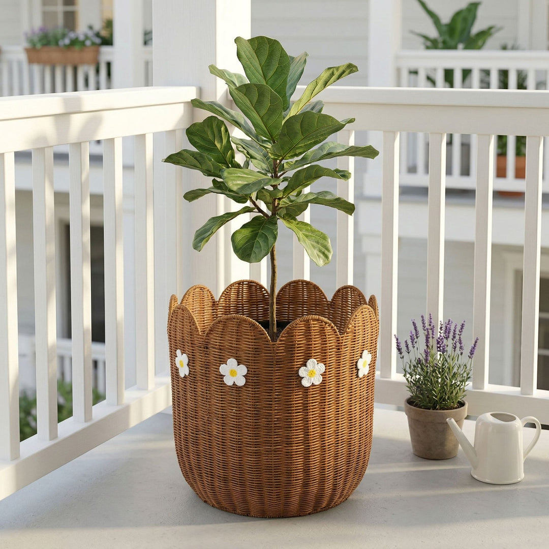Rattan basket with flower motif Bowlift