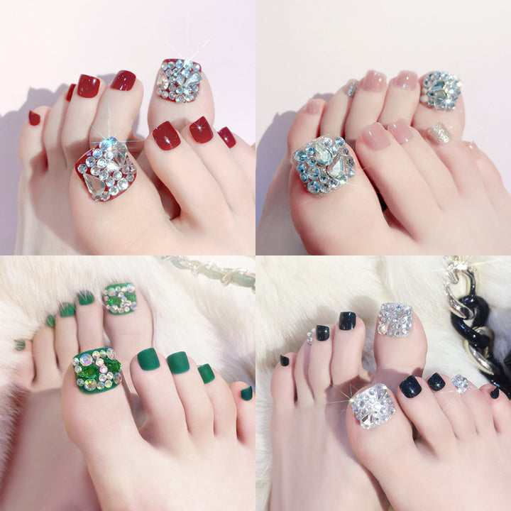 Decorative Rhinestone Press-On Toenail Set Bowlift