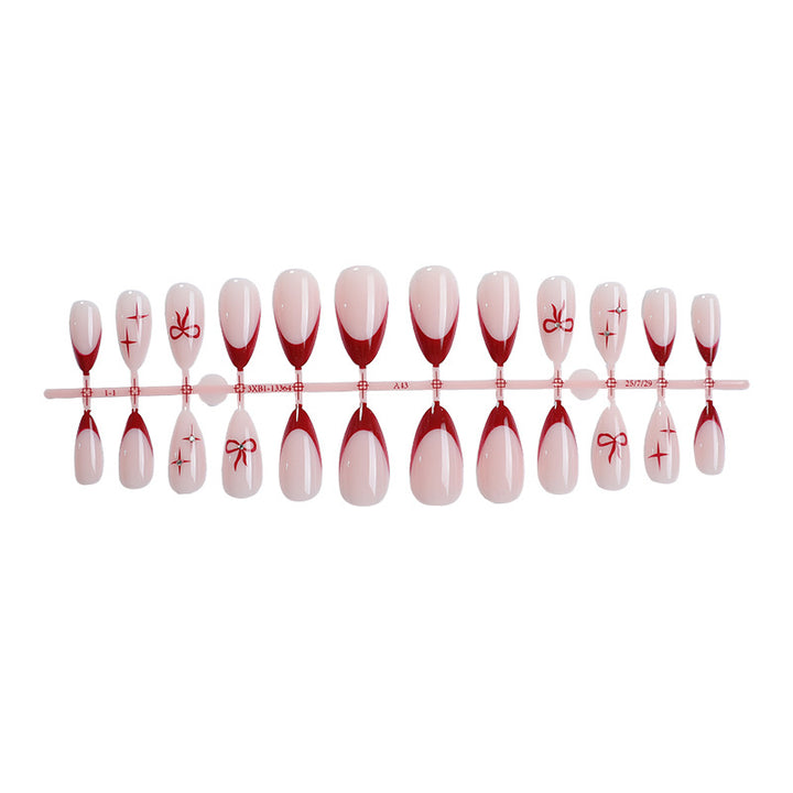 Creative artificial nail set with elegant bow and gradient design Bowlift