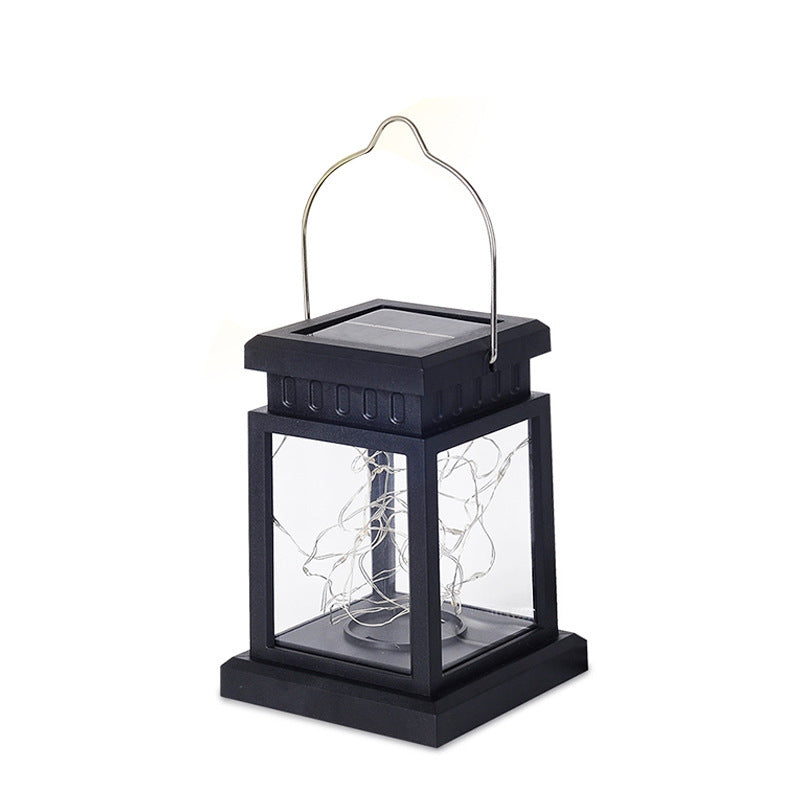 Rustic Hanging Solar Lantern With Flickering LED Candle And Waterproof Glass Panels Bowlift