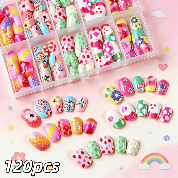 Vibrant Cartoon-Themed Press-On Nail Art Collection Bowlift
