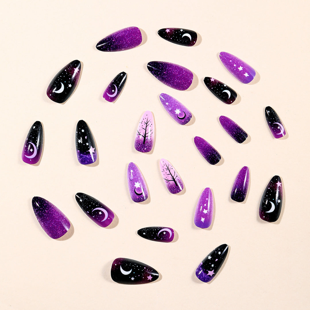 Cosmic-Themed Starry Night Nail Art Extensions Bowlift