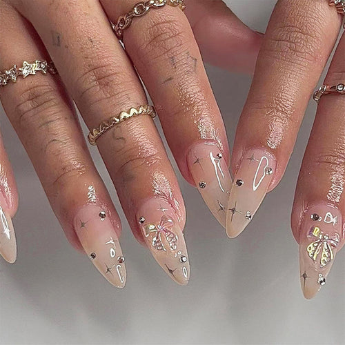 Artistic Stiletto Press-On Nail Set with Decorative Gem Accents Bowlift