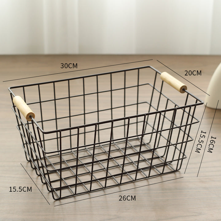 Unisex Wire Storage Basket with Ergonomic Wooden Handles Bowlift