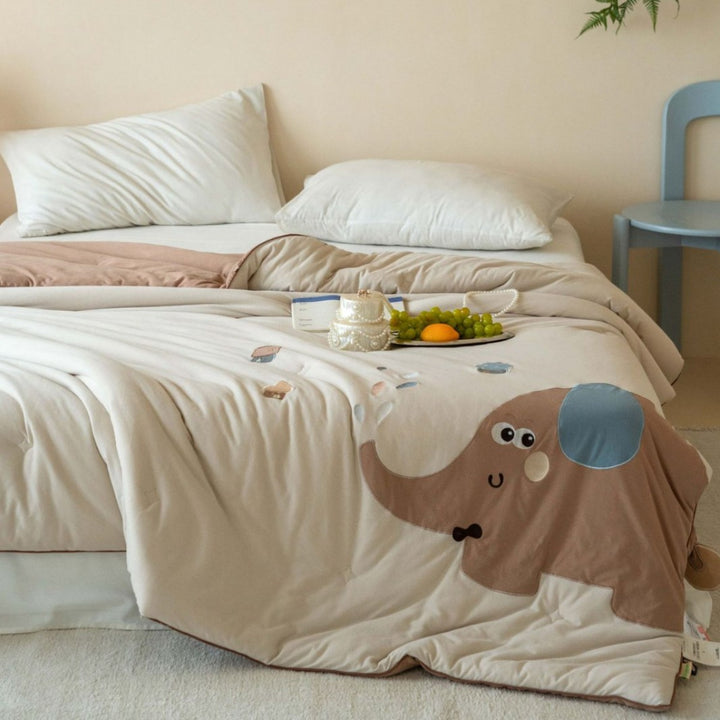 Children's Quilted Appliqué Reversible Comforter with Plush 3D Sheep Motif