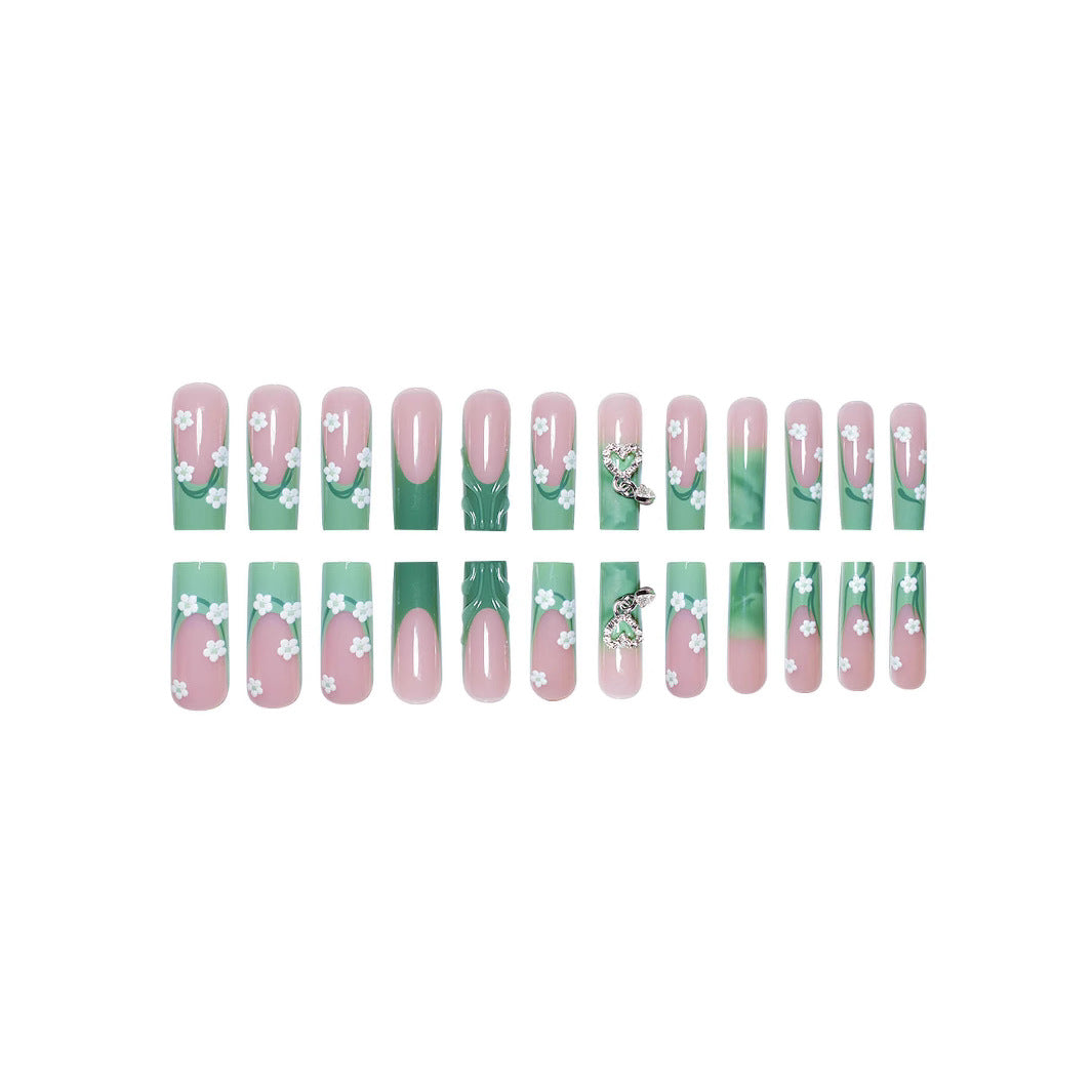 Decorative Floral Press-On Nail Enhancements Bowlift