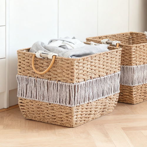 Handmade storage basket with fringes Bowlift