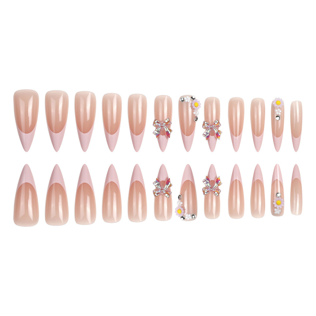 Elegant Stiletto Press-On Nails with Floral and Gem Accents Bowlift