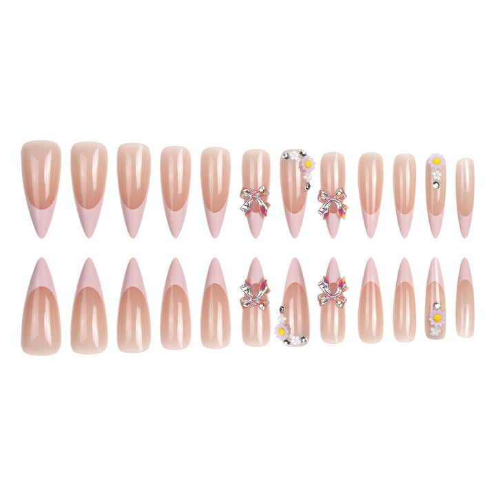 Elegant Stiletto Press-On Nails with Floral and Gem Accents Bowlift