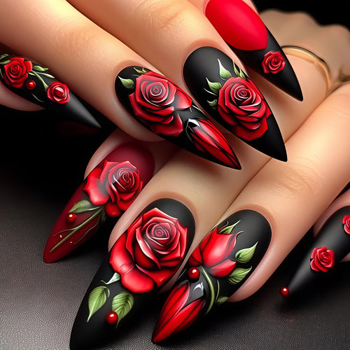 Artifical nails with floral rose designs Bowlift