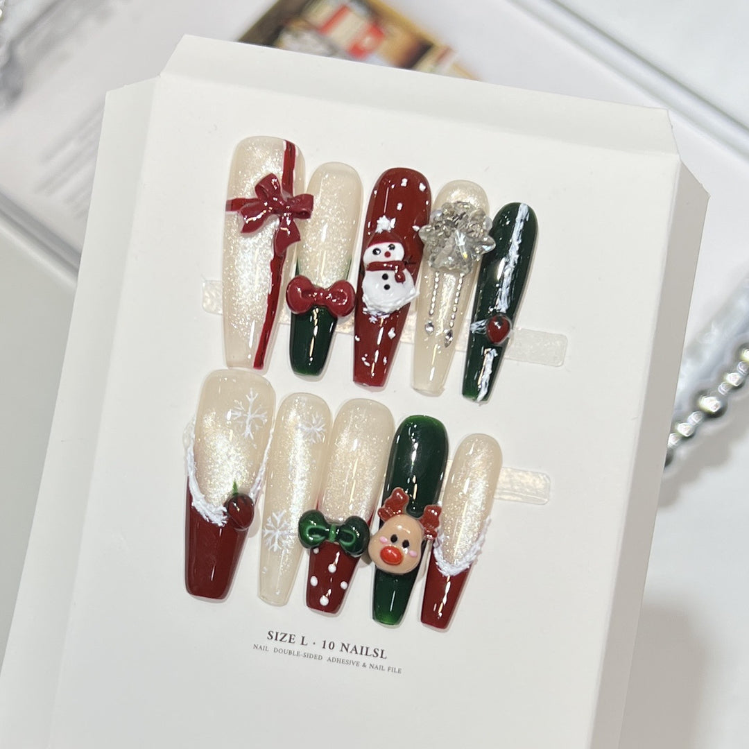 Festive-Themed Press-On Nail Art Set with Charming Holiday Designs Bowlift