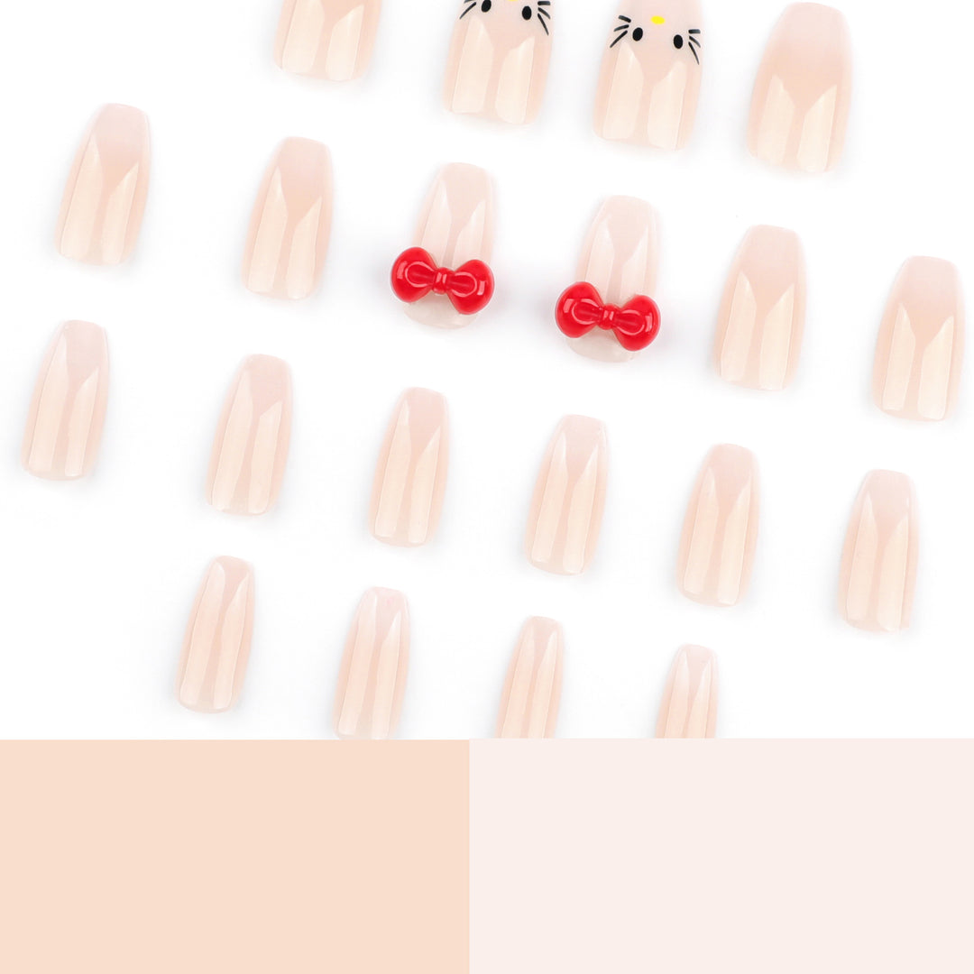 Artistic artificial nails with cute animal design and bow accents Bowlift