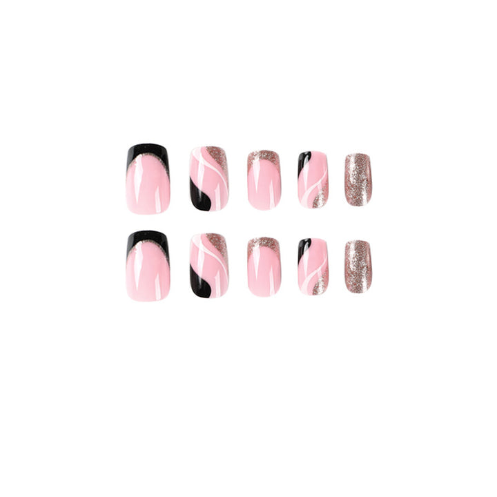 Trendy Nail Art with Glitter and Wave Accents Bowlift