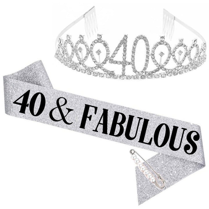Ladies Crystal Birthday Tiara and Sash Set Bowlift