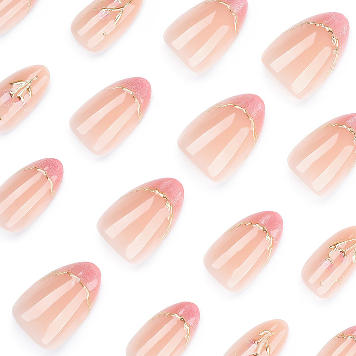 Elegant artificial nails with floral design and glitter Bowlift
