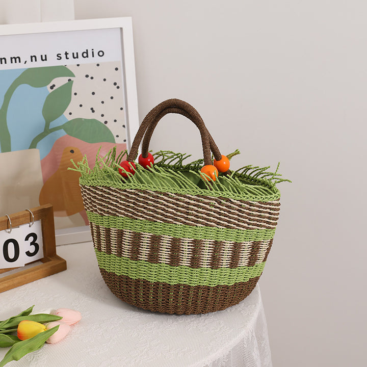 Handmade basket bag with cheerful garden design Bowlift