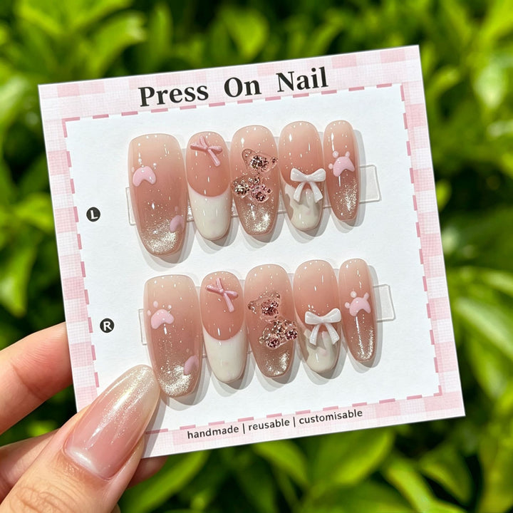 Elegantly Crafted Decorative Press-On Nail Art Set with Gem Accents