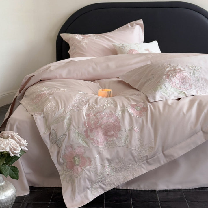 Embroidered Cotton-Sateen Blossom and Butterfly Duvet Ensemble