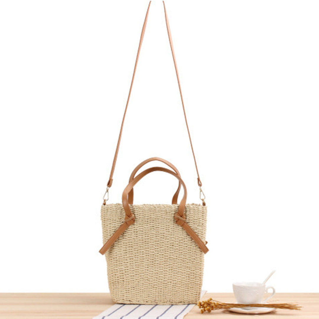 Handbag Made of Braided Natural Material with Removable Leather Handles Bowlift