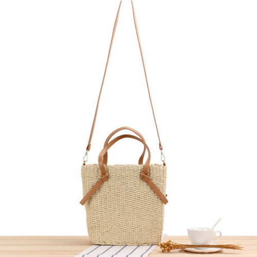 Handbag Made of Braided Natural Material with Removable Leather Handles Bowlift