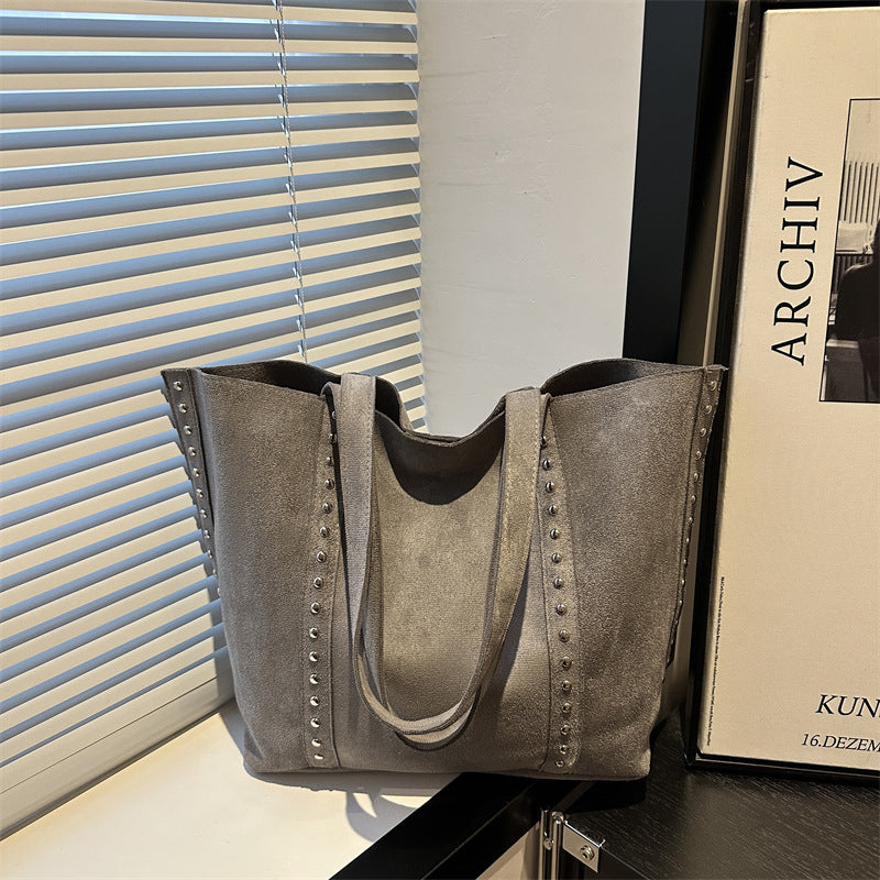 Chic Studded Suede Tote Bag Bowlift