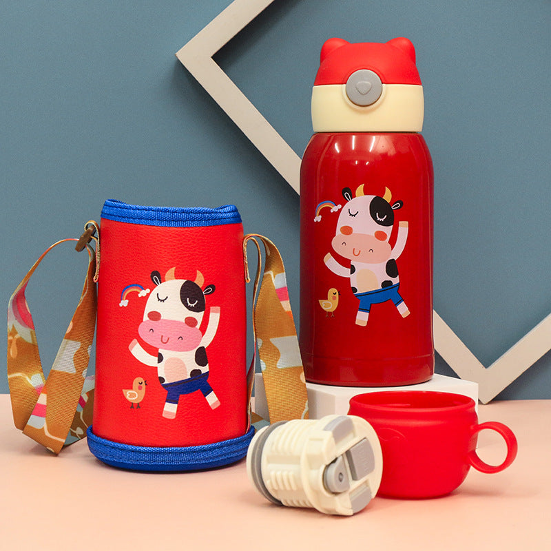 Women's Insulated Water Bottle with Cute Rabbit Design and Practical Carry Strap Bowlift