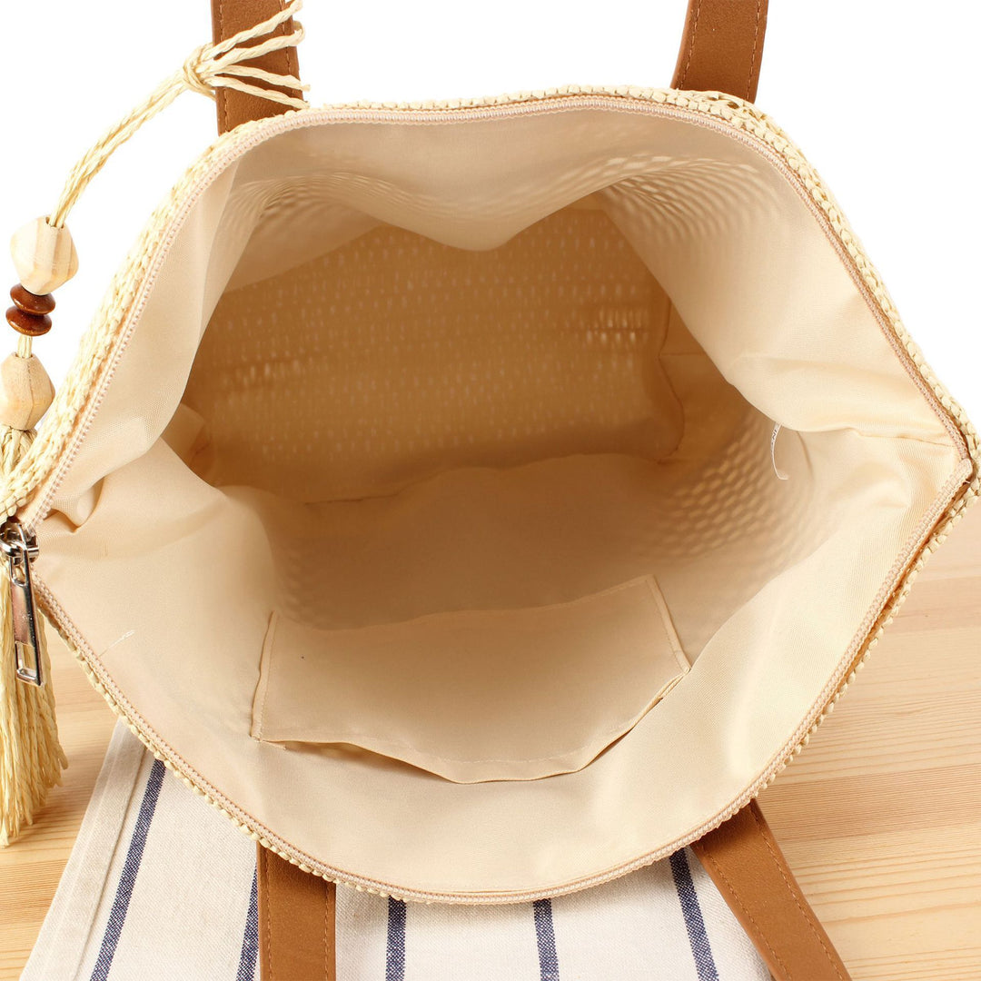 Handbag Made from Handwoven Natural Material with Elegant Tassel Details Bowlift