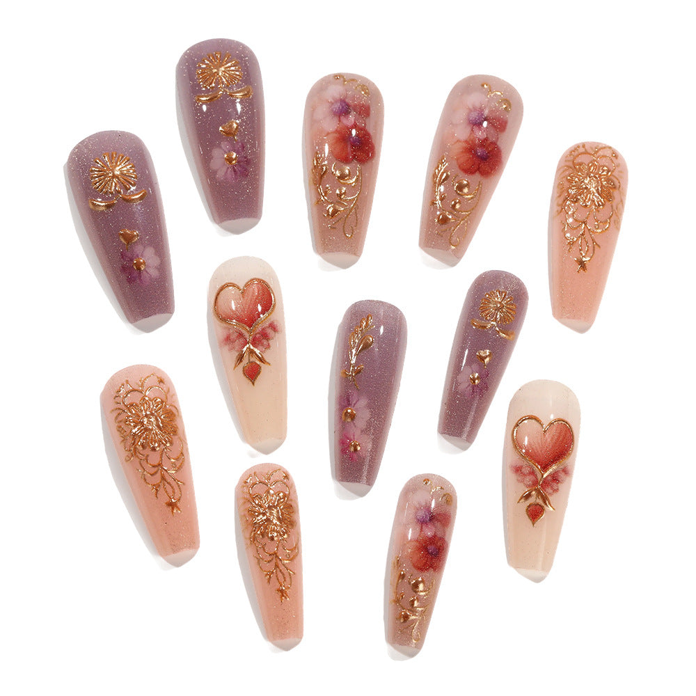 Artificial Nail Set with Romantic Floral Designs Bowlift