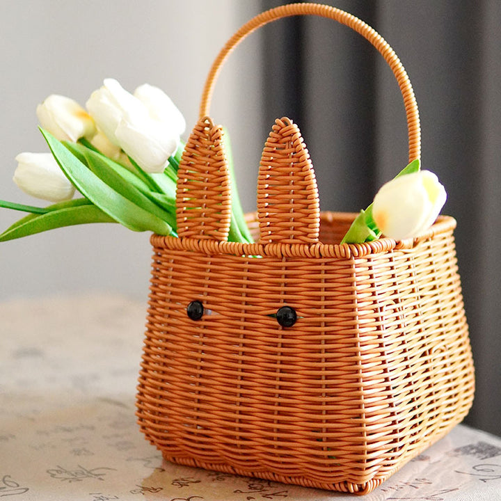 Cute Rabbit Ears Woven Storage Basket Bowlift