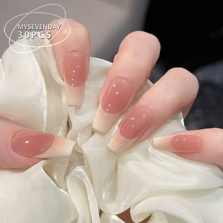 Glossy French Tip Press-On Nail Set Bowlift