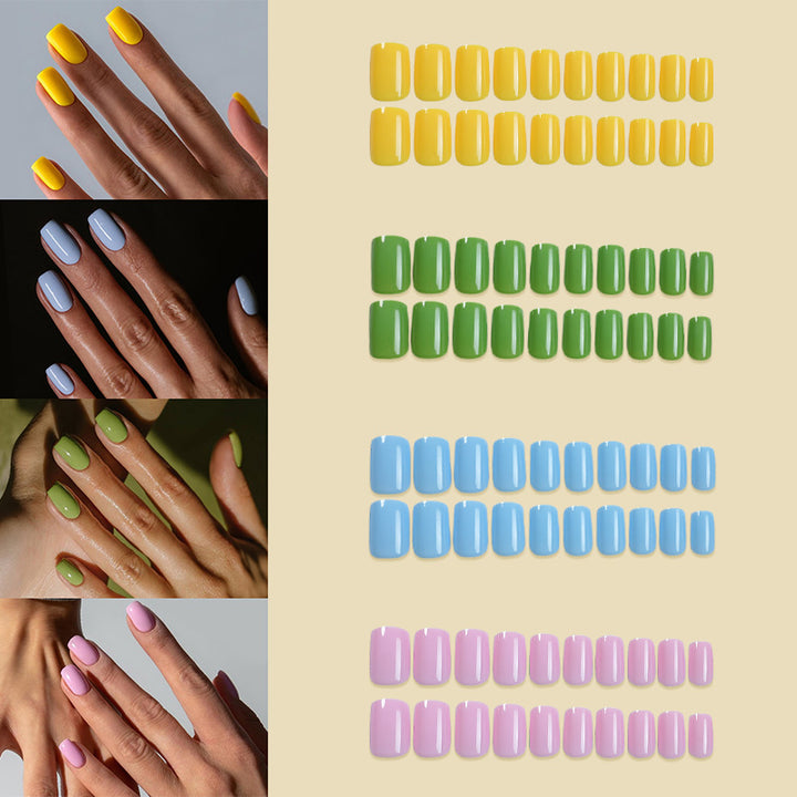 Glossy Press-On Nail Set with Creative Colorful Styles Bowlift