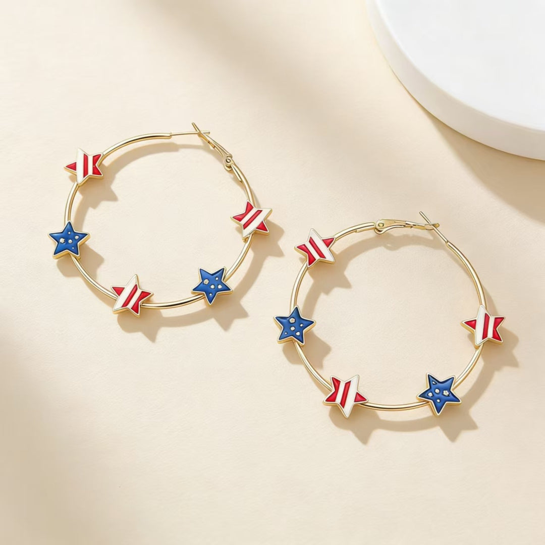 Women's playful hoop earrings with enamel star appliqués and secure click closure Bowlift