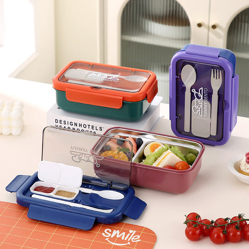 Stylish Multi-Compartment Bento Lunch Box with Integrated Cutlery