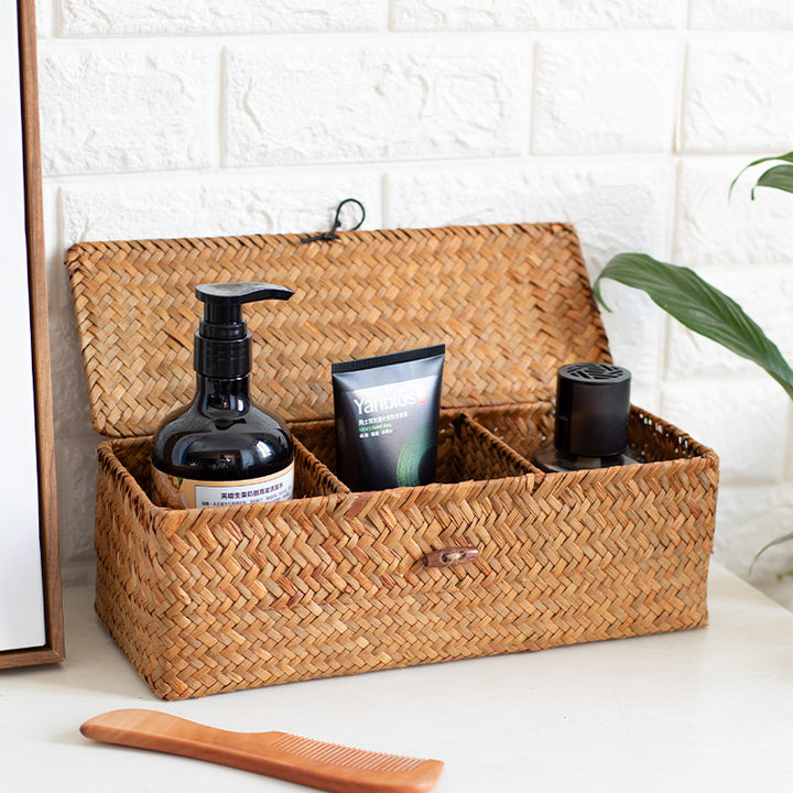 Handcrafted Rectangular Woven Storage Box with Dividers Bowlift